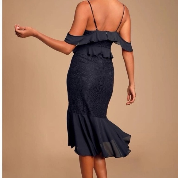 Lulu's Elegant Black Midi Dress with Ruffles - Picture 4 of 8